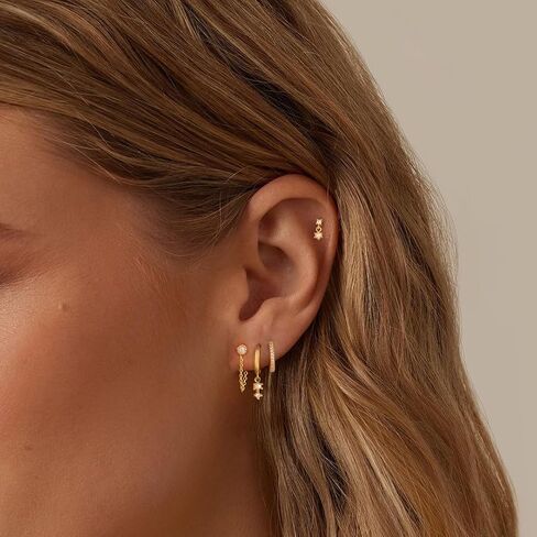 Gold Hoop Earrings for Women Trendy,Dainty Pearl Earrings Set 14K Gold Plated Huggie Earrings for Women Gold Stud Earrings Stack Small Cute Cartilage Hoop Earrings Jewelry for Women in Kuwait