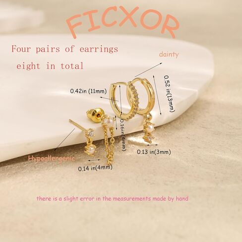 Gold Hoop Earrings for Women Trendy,Dainty Pearl Earrings Set 14K Gold Plated Huggie Earrings for Women Gold Stud Earrings Stack Small Cute Cartilage Hoop Earrings Jewelry for Women in Kuwait