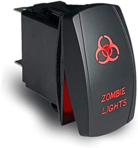 مفتاح تشغيل وإيقاف تشغيل MGI SpeedWare LED Rocker، 20 أمبير 12 فولت تيار مستمر، 5 دبابيس مع أسلاك توصيل، مصابيح زومبي محفورة بالليزر (أحمر) in Saudi Arabia