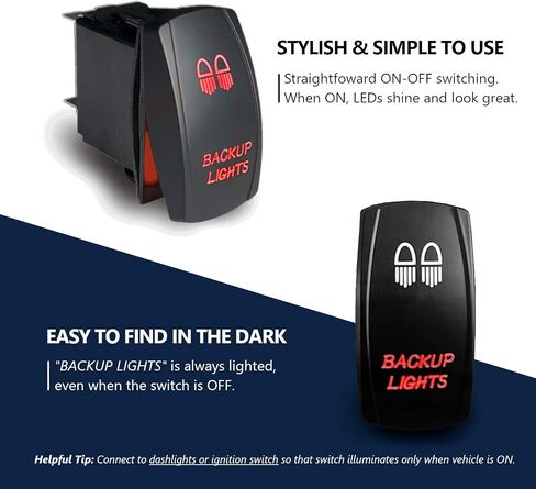مفتاح تشغيل وإيقاف تشغيل MGI SpeedWare LED Rocker، 20 أمبير 12 فولت تيار مستمر، 5 دبابيس مع أسلاك توصيل، مصابيح زومبي محفورة بالليزر (أحمر) in Saudi Arabia