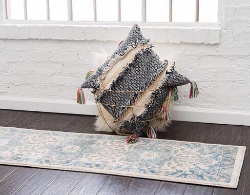 سجادة منطقة الحدود مستوحاة من مجموعة Loom Salzburg الكلاسيكية التقليدية ذات التصميم الشرقي، مقاس 5 أقدام مربعة، بيج/أزرق in Saudi Arabia