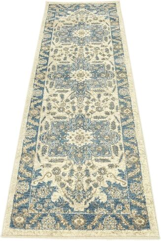 سجادة منطقة الحدود مستوحاة من مجموعة Loom Salzburg الكلاسيكية التقليدية ذات التصميم الشرقي، مقاس 5 أقدام مربعة، بيج/أزرق in Saudi Arabia