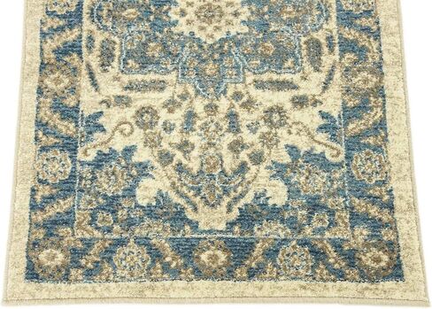 سجادة منطقة الحدود مستوحاة من مجموعة Loom Salzburg الكلاسيكية التقليدية ذات التصميم الشرقي، مقاس 5 أقدام مربعة، بيج/أزرق in Saudi Arabia