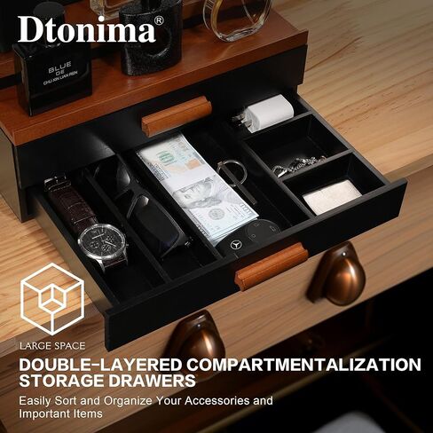 Wooden Cologne Stand Organizer for Men: 3 Tier Perfume Stand with 2 Drawer, Cologne Holder with Hidden Compartment, Cologne and Accessories Organization, Storage Display Risers, Great Gift for Man in Kuwait