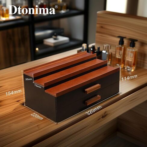 Wooden Cologne Stand Organizer for Men: 3 Tier Perfume Stand with 2 Drawer, Cologne Holder with Hidden Compartment, Cologne and Accessories Organization, Storage Display Risers, Great Gift for Man in Kuwait