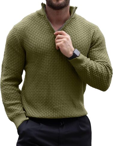 Zaitun Men's Quarter-Zip Sweater Polo Zip Up Pullover Cable Knit Turtleneck in Saudi Arabia