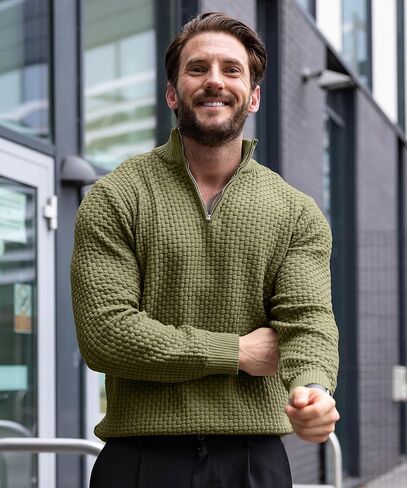 Zaitun Men's Quarter-Zip Sweater Polo Zip Up Pullover Cable Knit Turtleneck in Saudi Arabia