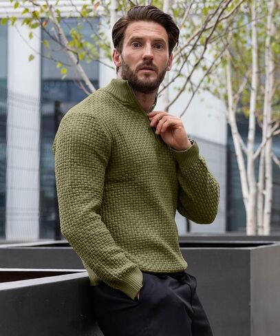 Zaitun Men's Quarter-Zip Sweater Polo Zip Up Pullover Cable Knit Turtleneck in Saudi Arabia