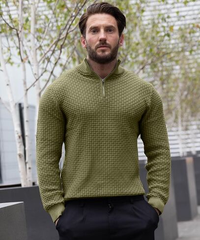 Zaitun Men's Quarter-Zip Sweater Polo Zip Up Pullover Cable Knit Turtleneck in Saudi Arabia