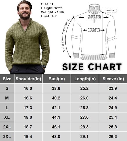 Zaitun Men's Quarter-Zip Sweater Polo Zip Up Pullover Cable Knit Turtleneck in Saudi Arabia