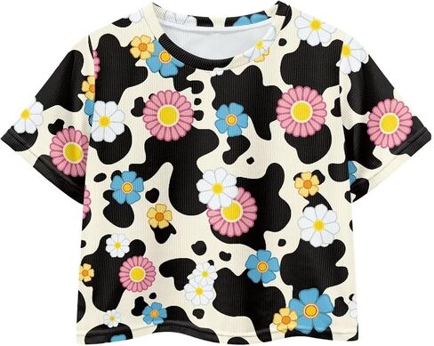 Girls Fashion Crewneck Tee Shirts Casual Short Sleeve Crop Top Summer Outfits 5-14 Years Old in Saudi Arabia