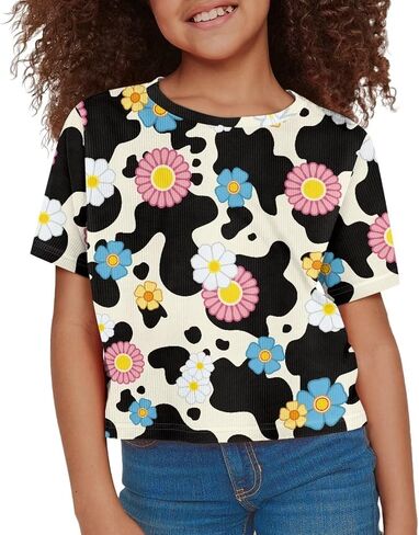 Girls Fashion Crewneck Tee Shirts Casual Short Sleeve Crop Top Summer Outfits 5-14 Years Old in Saudi Arabia