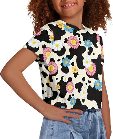 Girls Fashion Crewneck Tee Shirts Casual Short Sleeve Crop Top Summer Outfits 5-14 Years Old in Saudi Arabia