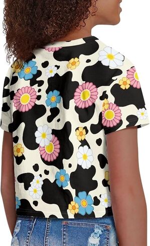 Girls Fashion Crewneck Tee Shirts Casual Short Sleeve Crop Top Summer Outfits 5-14 Years Old in Saudi Arabia