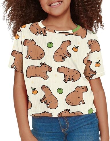 Girls Fashion Crewneck Tee Shirts Casual Short Sleeve Crop Top Summer Outfits 5-14 Years Old in Saudi Arabia