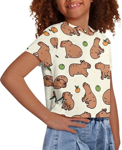 Girls Fashion Crewneck Tee Shirts Casual Short Sleeve Crop Top Summer Outfits 5-14 Years Old in Saudi Arabia
