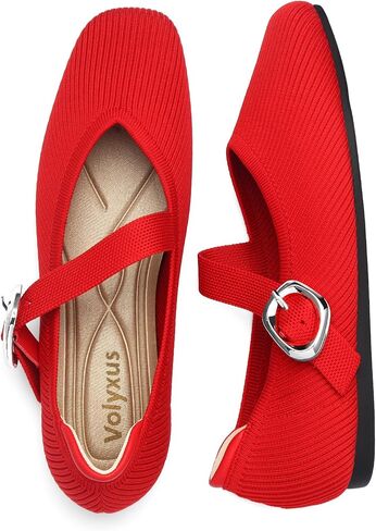 Women's Ballet Flats Washable Knit Mary Jane Flats with Straps Comfort Square Toe Dressy Flats Shoes for Casual Work in Kuwait