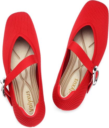 Women's Ballet Flats Washable Knit Mary Jane Flats with Straps Comfort Square Toe Dressy Flats Shoes for Casual Work in Kuwait