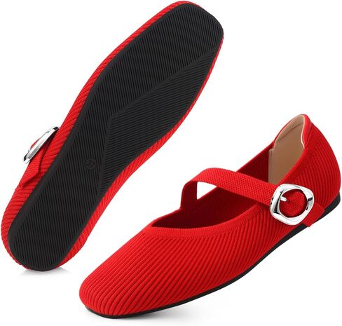Women's Ballet Flats Washable Knit Mary Jane Flats with Straps Comfort Square Toe Dressy Flats Shoes for Casual Work in Kuwait