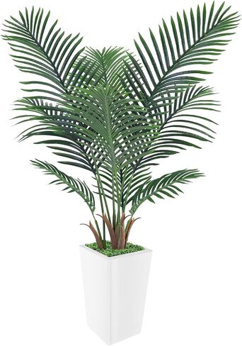 Artificial Palm Tree 5FT, Faux Palm Tree with Tall White Planter, Realistic Leaves & Natural Wood Trunk, Ideal for Home Decor and Housewarming Gift in Saudi Arabia