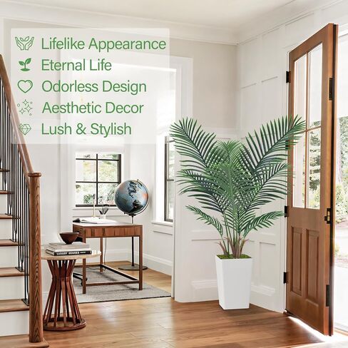 Artificial Palm Tree 5FT, Faux Palm Tree with Tall White Planter, Realistic Leaves & Natural Wood Trunk, Ideal for Home Decor and Housewarming Gift in Saudi Arabia
