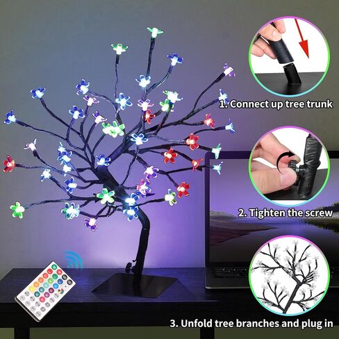 2PK Cherry Blossom Tree Lights,Artificial Bonsai Tree with 48 Warm White Led Lights, 16.2 Inch Prelit Cherry Blossom Lamp for Christmas Party Wedding Gift Home Tabletop Decoration in Kuwait