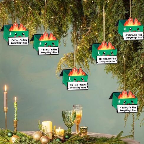 Sieral 6 Pcs Christmas Dumpster Fire Hanging Ornament Bulk Emotional Support Positive Funny Pendant Employee Appreciation Gift Thank You Gifts for Team Coworkers Teacher Xmas Tree Decor (Green) in Saudi Arabia