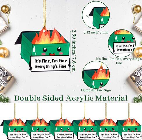 Sieral 6 Pcs Christmas Dumpster Fire Hanging Ornament Bulk Emotional Support Positive Funny Pendant Employee Appreciation Gift Thank You Gifts for Team Coworkers Teacher Xmas Tree Decor (Green) in Saudi Arabia