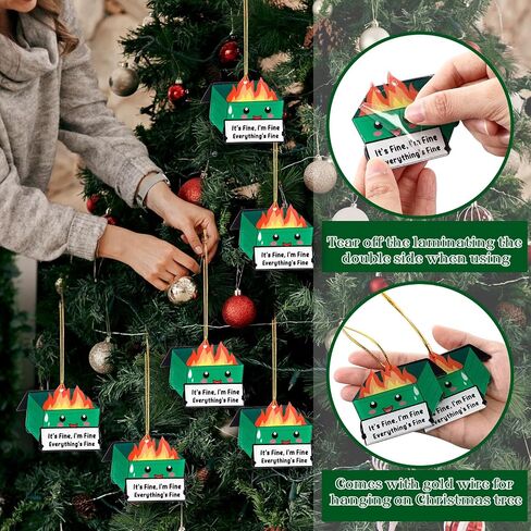 Sieral 6 Pcs Christmas Dumpster Fire Hanging Ornament Bulk Emotional Support Positive Funny Pendant Employee Appreciation Gift Thank You Gifts for Team Coworkers Teacher Xmas Tree Decor (Green) in Saudi Arabia