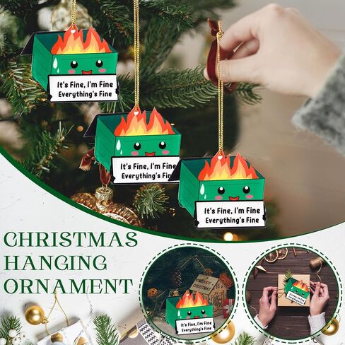 Sieral 6 Pcs Christmas Dumpster Fire Hanging Ornament Bulk Emotional Support Positive Funny Pendant Employee Appreciation Gift Thank You Gifts for Team Coworkers Teacher Xmas Tree Decor (Green) in Saudi Arabia