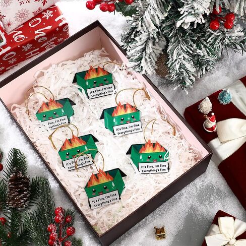 Sieral 6 Pcs Christmas Dumpster Fire Hanging Ornament Bulk Emotional Support Positive Funny Pendant Employee Appreciation Gift Thank You Gifts for Team Coworkers Teacher Xmas Tree Decor (Green) in Saudi Arabia