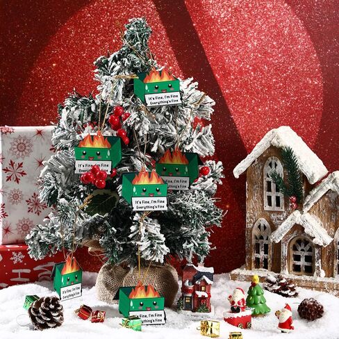 Sieral 6 Pcs Christmas Dumpster Fire Hanging Ornament Bulk Emotional Support Positive Funny Pendant Employee Appreciation Gift Thank You Gifts for Team Coworkers Teacher Xmas Tree Decor (Green) in Saudi Arabia