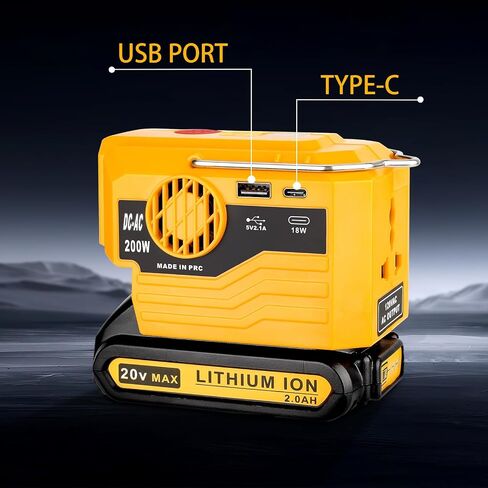 350W Power Inverter for Milwaukee M18 18V Li-ion Battery, 4-Port 20V to 120V Pure Sine Wave Inverter with LED Light, 3 USB-A Port, 1 USB-C Port, 1 DC Port, Power Station for Outdoor Camping(Tool Only) in Saudi Arabia