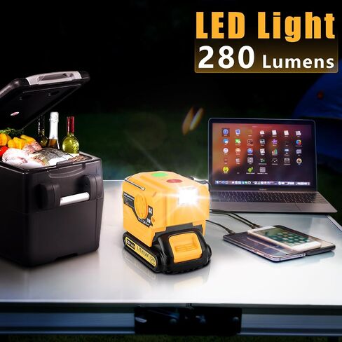 350W Power Inverter for Milwaukee M18 18V Li-ion Battery, 4-Port 20V to 120V Pure Sine Wave Inverter with LED Light, 3 USB-A Port, 1 USB-C Port, 1 DC Port, Power Station for Outdoor Camping(Tool Only) in Saudi Arabia