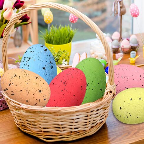 Liliful 16 Pcs 6 Inch Foam Easter Egg Decoration 8 Color Large Decor Easter Eggs Polystyrene Foam Easter Eggs for Crafts Mixed Color Speckled Eggs for Easter Party Kids Home Photo Prop(Bright Color) in Saudi Arabia