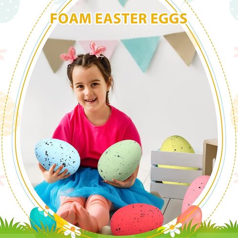 Liliful 16 Pcs 6 Inch Foam Easter Egg Decoration 8 Color Large Decor Easter Eggs Polystyrene Foam Easter Eggs for Crafts Mixed Color Speckled Eggs for Easter Party Kids Home Photo Prop(Bright Color) in Saudi Arabia