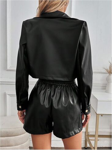 MakeMeChic Women's Faux Leather Crop Jacket Button Down Long Sleeve Motorcycle Jackets in Saudi Arabia