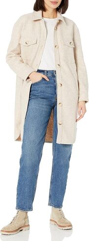 [BLANKNYC] Womens Womens Faux Wool Long Shirt Jacket with Pockets, Comfortable Coat, Stylish Windbreaker in Saudi Arabia