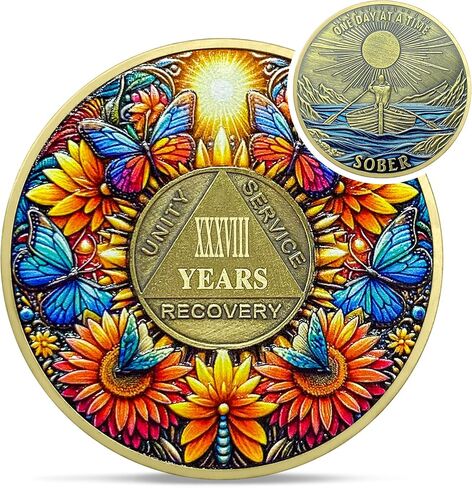 Delicate Sunflower 21 Year Sobriety Coin - 21 Year Recovery Butterfly AA Coins - One Day at A Time NA HA AA Chips and Medallions - 1-40 Years Living Clean Alcoholics Anonymous Gifts for Men Women in Saudi Arabia