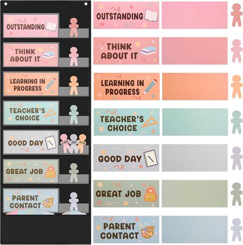 55 Pcs Student Behavior Clip Chart for Classroom Management Student Reward Pocket Chart Hanging Incentive Behavior Bulletin Board with Cards Teacher Supplies for School Office(Boho Style) in Saudi Arabia