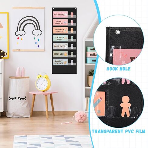 55 Pcs Student Behavior Clip Chart for Classroom Management Student Reward Pocket Chart Hanging Incentive Behavior Bulletin Board with Cards Teacher Supplies for School Office(Boho Style) in Saudi Arabia