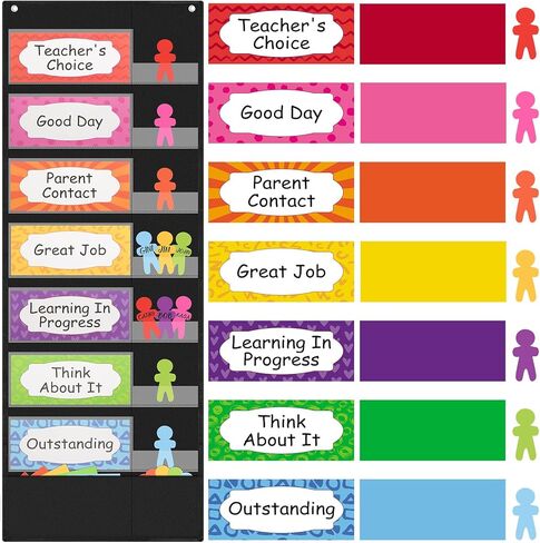 55 Pcs Student Behavior Clip Chart for Classroom Management Student Reward Pocket Chart Hanging Incentive Behavior Bulletin Board with Cards Teacher Supplies for School Office(Boho Style) in Saudi Arabia