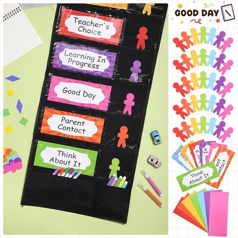 55 Pcs Student Behavior Clip Chart for Classroom Management Student Reward Pocket Chart Hanging Incentive Behavior Bulletin Board with Cards Teacher Supplies for School Office(Boho Style) in Saudi Arabia