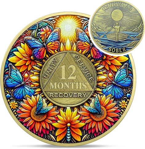 Delicate Sunflower 21 Year Sobriety Coin - 21 Year Recovery Butterfly AA Coins - One Day at A Time NA HA AA Chips and Medallions - 1-40 Years Living Clean Alcoholics Anonymous Gifts for Men Women in Saudi Arabia