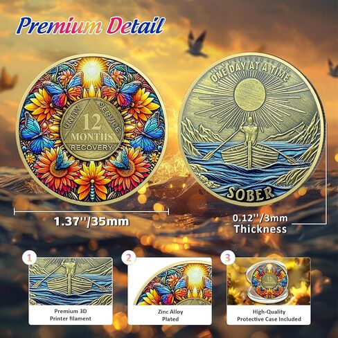 Delicate Sunflower 21 Year Sobriety Coin - 21 Year Recovery Butterfly AA Coins - One Day at A Time NA HA AA Chips and Medallions - 1-40 Years Living Clean Alcoholics Anonymous Gifts for Men Women in Saudi Arabia