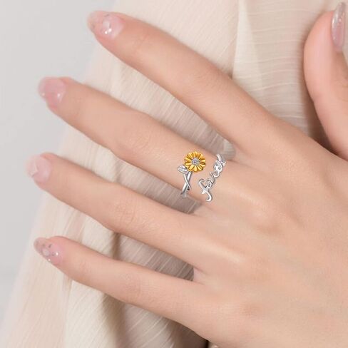 cuoka الفضة عباد الشمس الإيمان حلقة القلق، قابل للتعديل أنت بلدي أشعة الشمس المفتوحة الإيمان الدائري المسيحية الملهمة الحوافز الحلي الهدايا للنساء (خاتم الإيمان عباد الشمس) in Kuwait