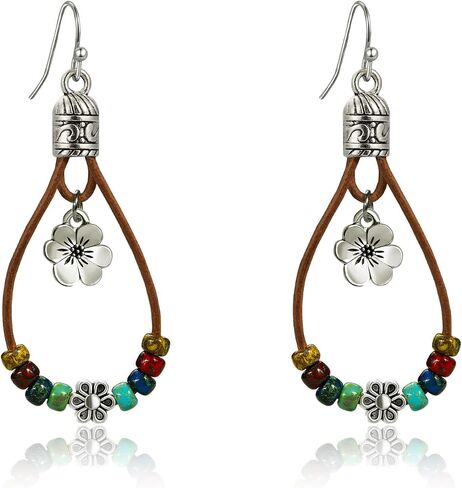 Boho Earrings for Women,Handmade Vintage Dangle Drop Earring,Western Country with Nature Stone and Flower in Saudi Arabia