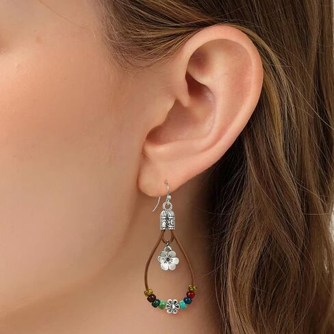 Boho Earrings for Women,Handmade Vintage Dangle Drop Earring,Western Country with Nature Stone and Flower in Saudi Arabia