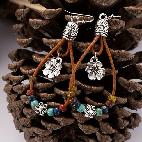Boho Earrings for Women,Handmade Vintage Dangle Drop Earring,Western Country with Nature Stone and Flower in Saudi Arabia