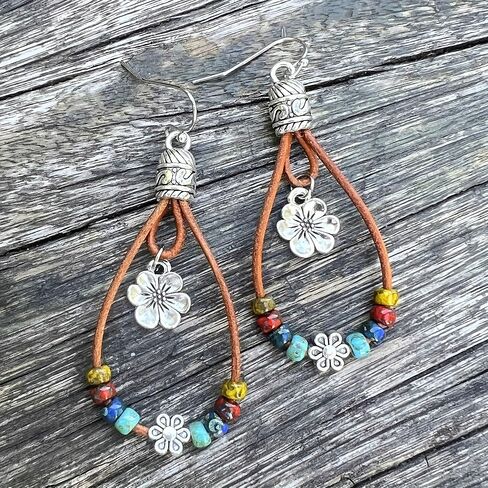 Boho Earrings for Women,Handmade Vintage Dangle Drop Earring,Western Country with Nature Stone and Flower in Saudi Arabia